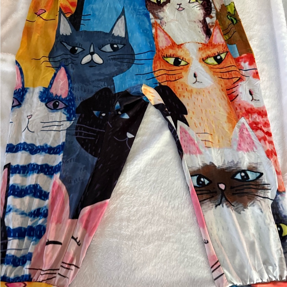 Colorful Cat Print Harem Style Jumpsuit Adj Straps XS/S - Picture 2 of 6
